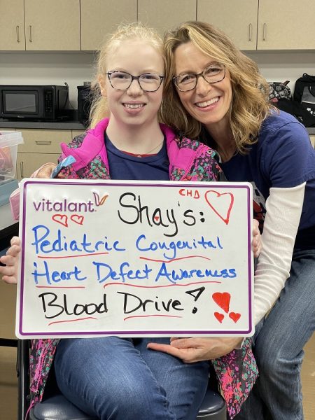 Shay and her mom, Colleen, hosting the Pediatric Congenital Heart Defect Awareness Blood Drive with Vitalant