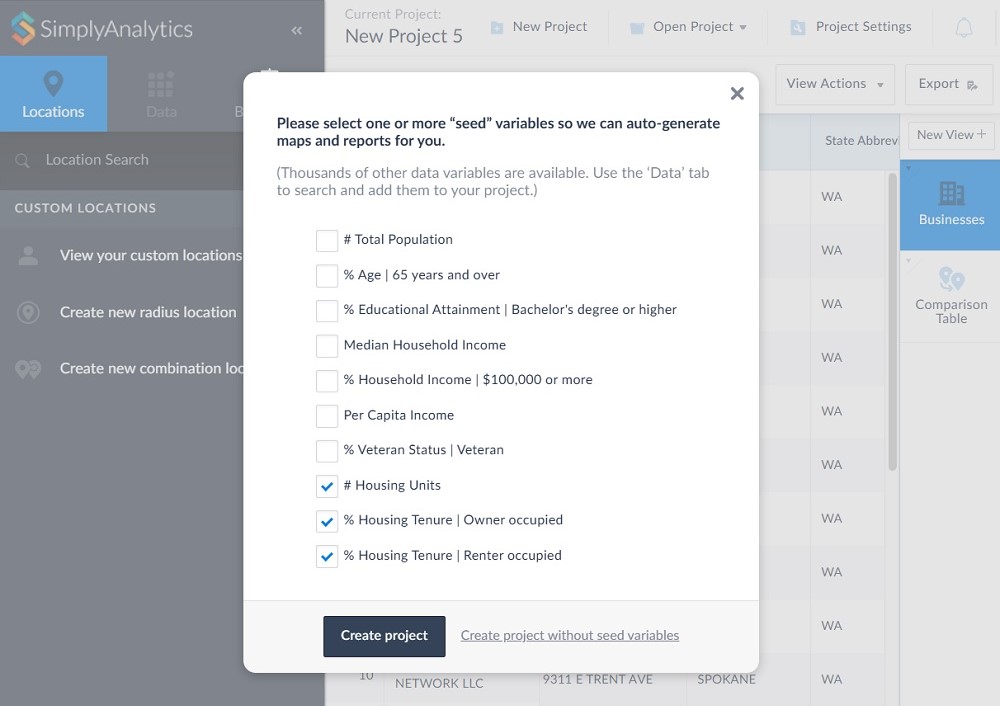 Figure 6. Selecting different Seed Variables depending on the project