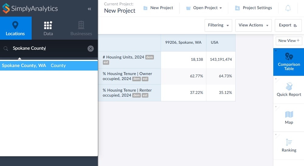 Figure 8. Comparison Table view of the data